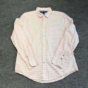 Tommy Hilfiger Men Large Pink White Striped Custom Fit Button Down Shirt